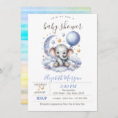 テディベアクラウドスターズストライプベビーシャワー 招待状 (正面/裏面)