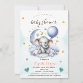 テディベアクラウドムーンスターズ赤ちゃんシャワー 招待状 (正面)