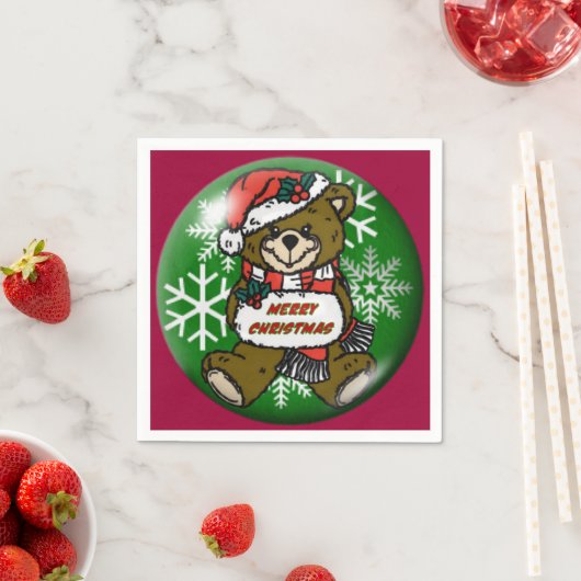 テディベアクリスマスホリデーナプキンス スタンダードカクテルナプキン (インサイチュ)
