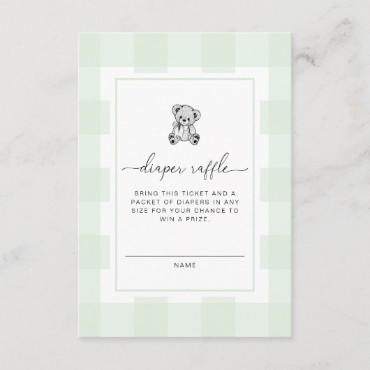 テディベアグリーンジンガムオムツラッフルチケット エンクロージャーカード (正面)