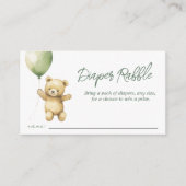 テディベアグリーンバルーンベビーシャワーオムツラッフル エンクロージャーカード (正面)