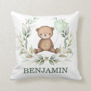 テディベアグリーンリースバルーンボーイ子供部屋 クッション