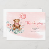 テディベアグリーンリース赤面フローラバラベビー サンキューカード (正面/裏面)