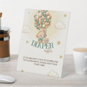 テディベアグリーン茶色おむつラッフルゲーム 台座サイン (インサイチュ)