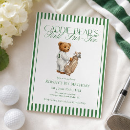 テディベアゴルフ1歳の誕生日パーティーのキャディベア 招待状