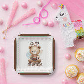 テディベアサッカー水彩1st誕生日パーティー ペーパープレート (パーティー)