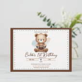 テディベアサッカー水彩1st誕生日パーティー 招待状 (スタンド正面)