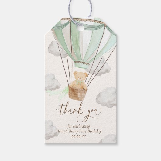テディベアサンキューベイリーミントファースト誕生日 ギフトタグ (正面)