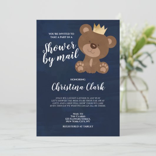 テディベアシャワーバイメールボーイネイビーブルー 招待状 (スタンド正面)