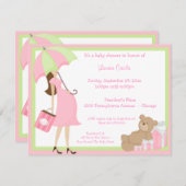 テディベアショッピングとピンクベビーシャワー招待状 招待状 (正面/裏面)