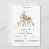 テディベアスターズグリッター金ゴールドベビーシャワー 招待状 (正面)