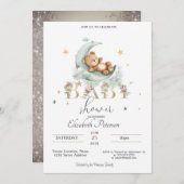 テディベアスターズグリッター金ゴールドベビーシャワー 招待状 (正面/裏面)