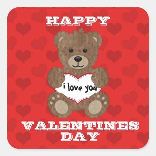 テディベアステッカー大好き スクエアシール (正面)