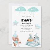 テディベアセージ笛ベイリーファースト誕生日 招待状 (正面)