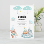 テディベアセージ笛ベイリーファースト誕生日 招待状 (スタンド正面)