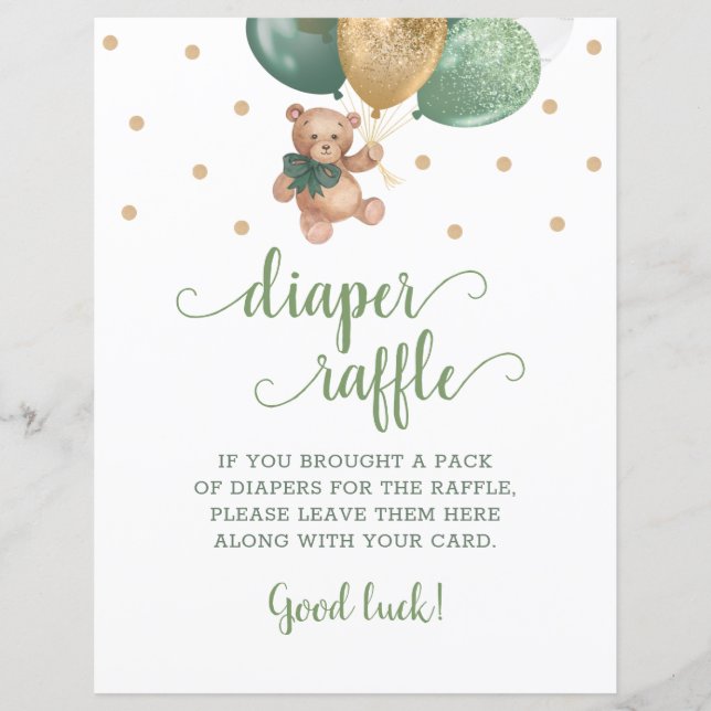 テディベアセージ緑おむつラッフルゲーム (正面)
