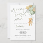 テディベアセージ緑のタンバルーンベビーシャワー 招待状 (正面)