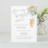 テディベアセージ緑のタンバルーンベビーシャワー 招待状 (スタンド正面)