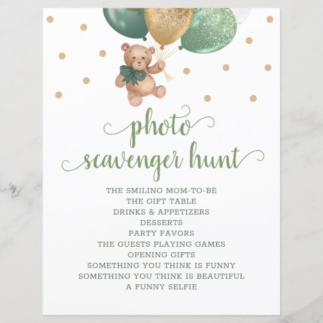 テディベアセージ緑のフォトスカベンジャー狩りゲーム (正面)