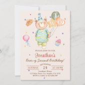 テディベアセージ緑のベーリーセカンド誕生日 招待状 (正面)