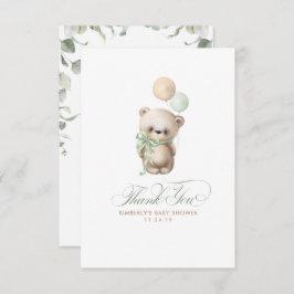テディベアセージ緑の赤ちゃんシャワーありがとう サンキューカード