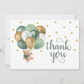 テディベアセージ緑ベビーシャワーサンキューカード サンキューカード (正面)