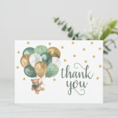 テディベアセージ緑ベビーシャワーサンキューカード サンキューカード (スタンド正面)