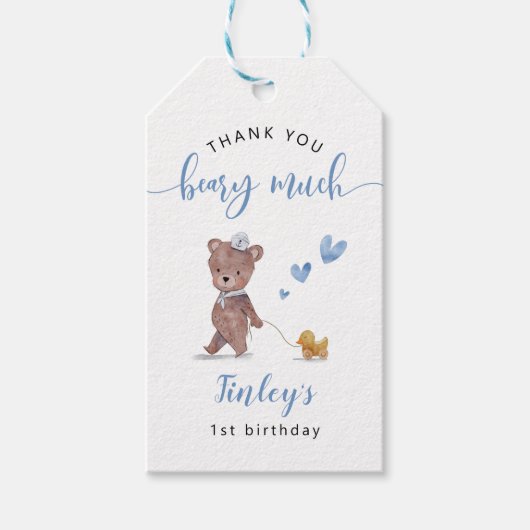 テディベアセーラーボーイ誕生日パーティー ギフトタグ (正面)