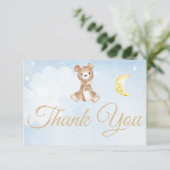 テディベアソフトウォーター色ブルーサンキューカード サンキューカード (スタンド正面)