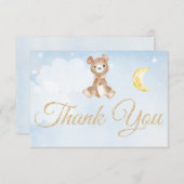 テディベアソフトウォーター色ブルーサンキューカード サンキューカード (正面/裏面)