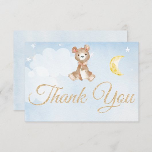テディベアソフトウォーター色ブルーサンキューカード サンキューカード (正面/裏面)