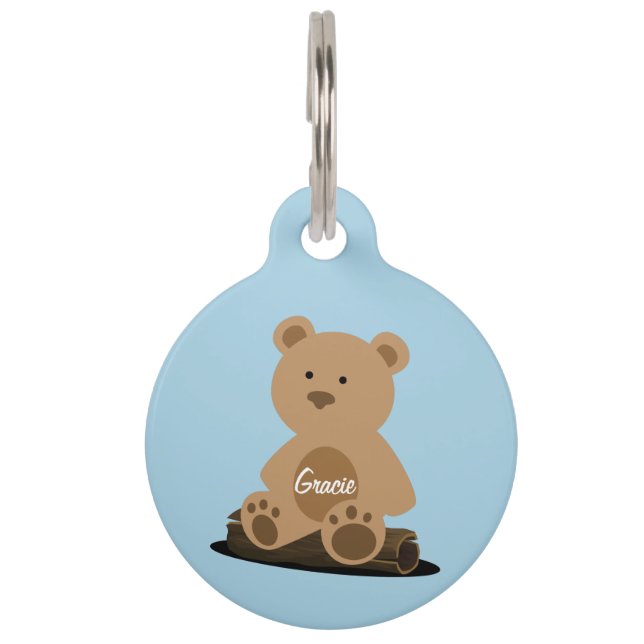 テディベアソフトブルーパーソナライズされたペット用名札 ペット　ネームタグ (正面)