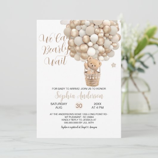 テディベアタンバルーン赤男女兼用ちゃんシャワー 招待状 (スタンド正面)