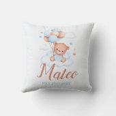 テディベアタン&ブルー男の赤ちゃんシャワーパーティーギフト クッション (裏面)