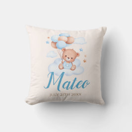 テディベアタン&ブルー男の赤ちゃんシャワーパーティーギフト クッション