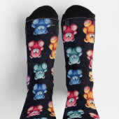 テディベアチョークスケッチパターンブラック ソックス (上部)