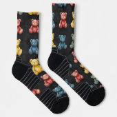 テディベアチョークスケッチパターンブラック ソックス (右)