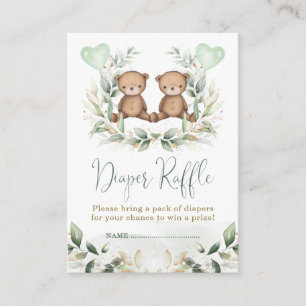 テディベアツインズグリーンリー金ゴールドおむつラッフルベビー エンクロージャーカード