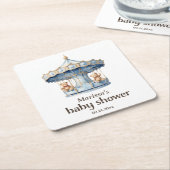 テディベアツインボーイベビーシャワー紙コースター スクエアペーパーコースター (アングル)