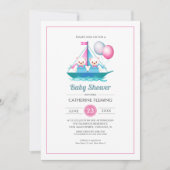 テディベアデザインツインガールズベビーシャワー  招待状 (正面)