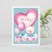 テディベアデザイン男の赤ちゃん誕生発表 案内状 (スタンド正面)