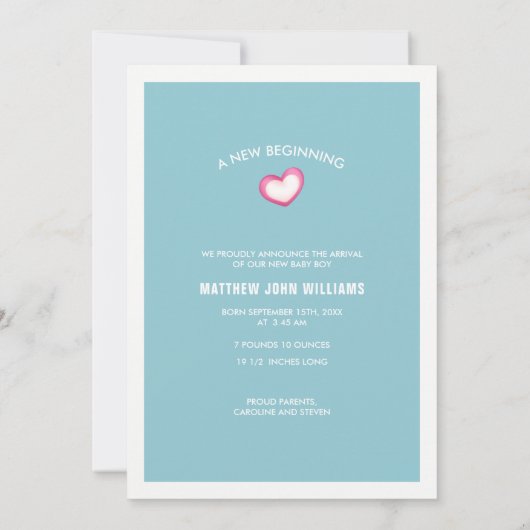 テディベアデザイン男の赤ちゃん誕生発表 案内状 (裏面)