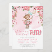 テディベアトゥバレリーナドレスフローラベビーシャワー 招待状 (正面/裏面)