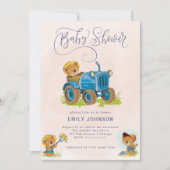 テディベアトラクターベビーシャワー招待状 招待状 (正面)