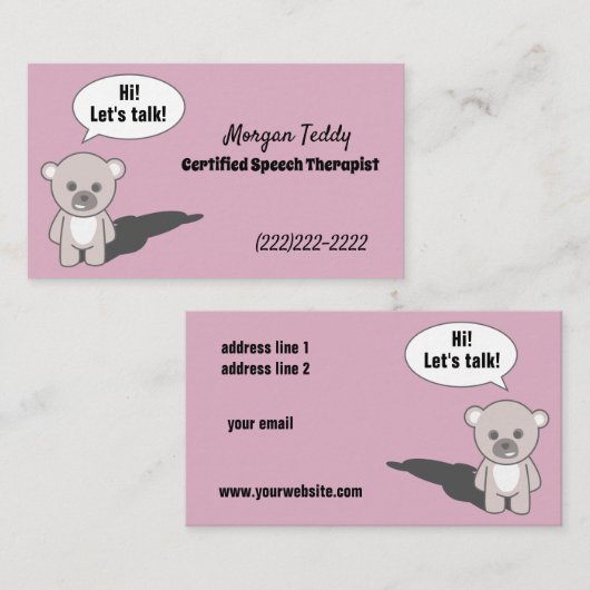 テディベアトーキングプリントカワイトスピーチセラピー 名刺 (正面/裏面)