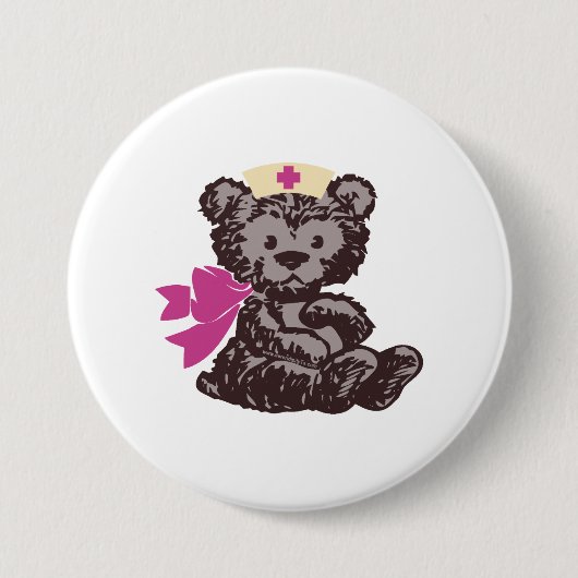 テディベアナース(ピンク) 缶バッジ (正面)