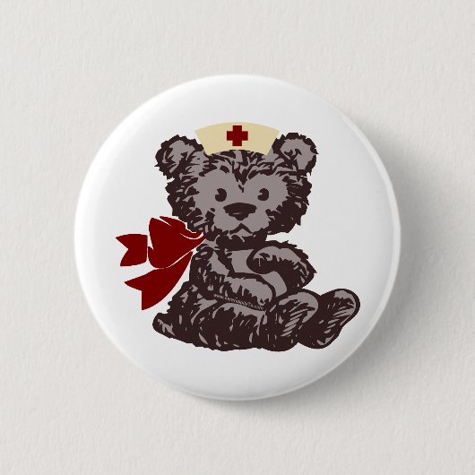 テディベアナース（赤） 缶バッジ (正面)