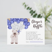 テディベアネイビーブルーバルーンおむつラッフルシャワー エンクロージャーカード (スタンド正面)