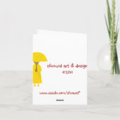 テディベアノートカード付きの雨の日の少女 カード (裏面)