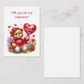 テディベアハッピーバレンタインデーフラットカード ノートカード (正面/裏面)